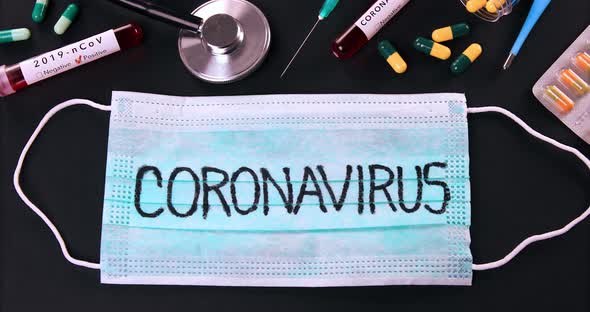 Surgical Protective Mask With Coronavirus Text 