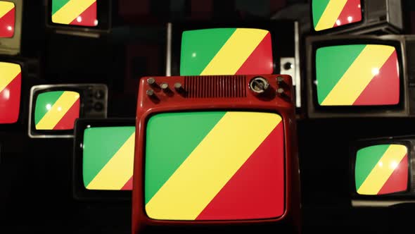 Republic of the Congo Flag and Retro TVs. alt