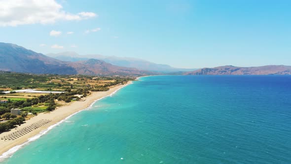 Establishing Aerial View of Crete Island in Greece with Sea Beach and Mountains