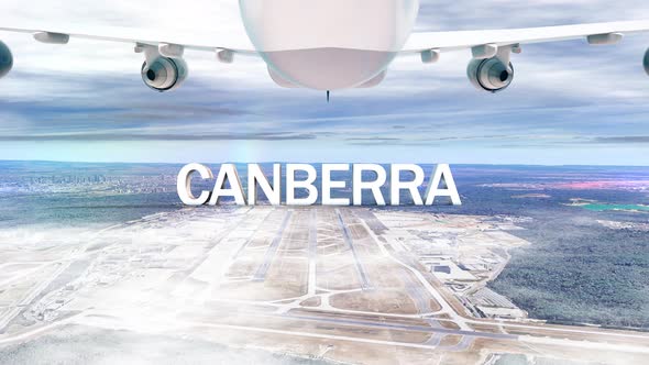 Commercial Airplane Over Clouds Arriving City Canberra