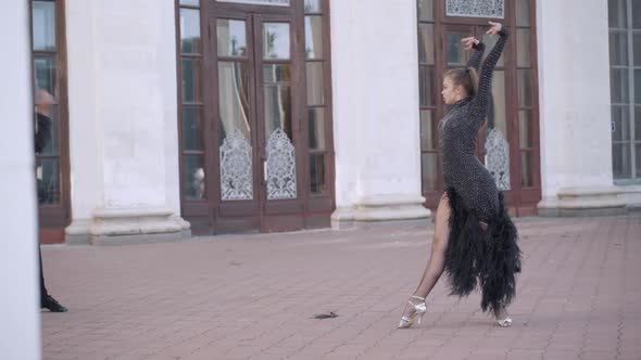 Wide Shot of Professional Dancers Dancing Paso Doble in Urban City alt