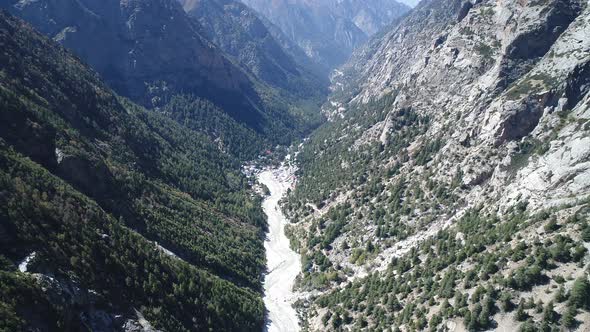 Gangotri valley in the state of Uttarakhand in India seen from the sky