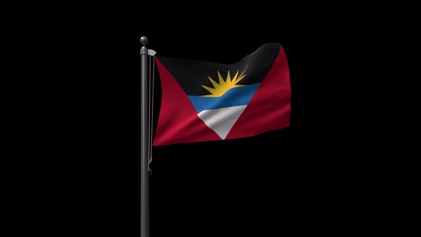 Antigua And Barbuda Flag On Flagpole With Alpha Channel 4K alt