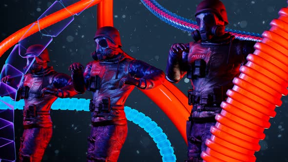 Energetic Dance of Masked Men of Special Forces Among Hoses alt