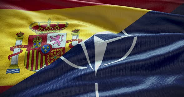 Spain and NATO waving flag graphic animation loop alt