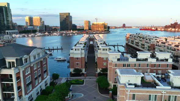 Apartment homes and houses on waterfront. American living in rental unit upscale houses. alt