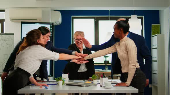 Happy Diverse Colleagues with New Business Opportunity Enjoing Victory alt