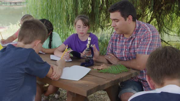 Kids at outdoor school learn about nature