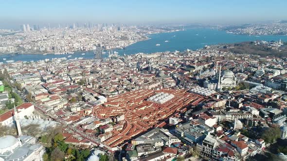 Grand Bazaar Roofs And Bosphorus Istanbul Aerial View 3