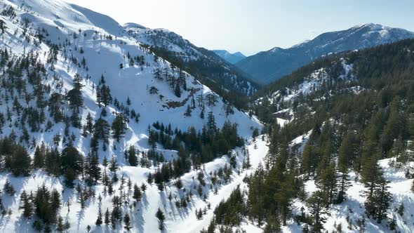 Winter landscape high in the mountains aerial view 4 K alt