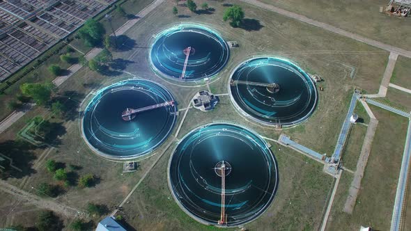Drone Aerial Orbit View on Water Treatment with Motion Graphics
