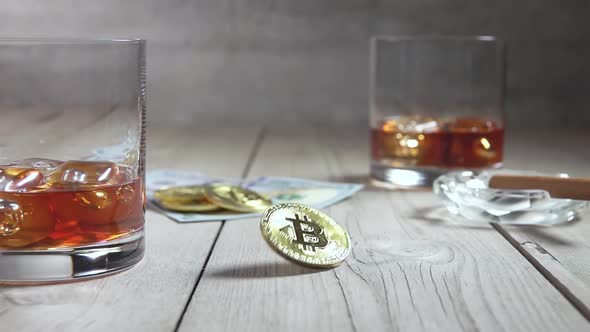 Glasses of Whiskey and Spinning Bitcoin