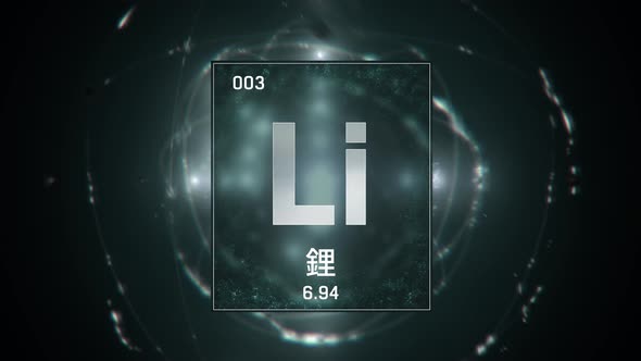 Lithium as Element 3 of the Periodic Table on Green Background in Chinese Language