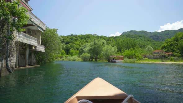 Motor Boat Floats on a Crnojevica River