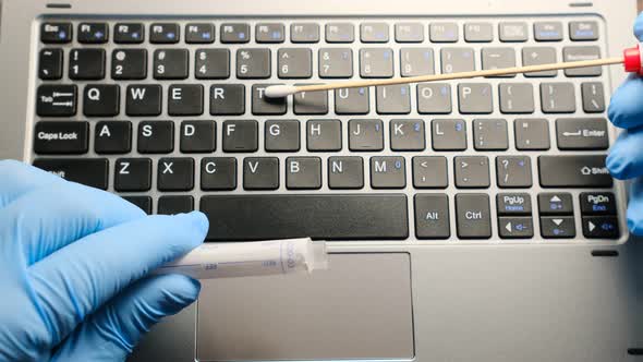 Collecting Sample for Laboratory Testing Bacterial Virus Contamination Keyboard