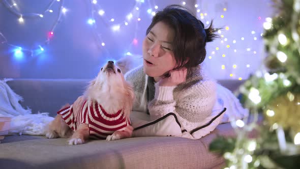 happiness joyful christmas holiday moment with asian cheerful female leisure relax alt