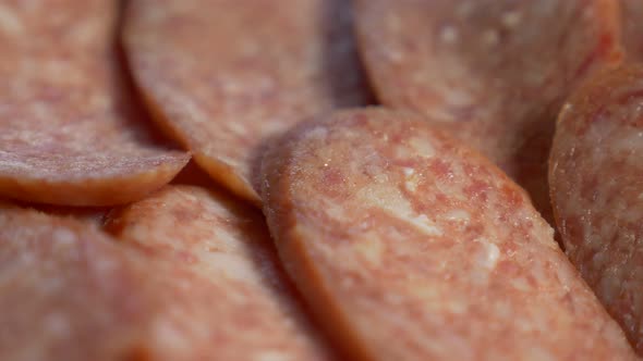 Salami slices 4K UHD 3840X2160 footage - Salami panning  shallow DOF 4K UHD 2160p video alt