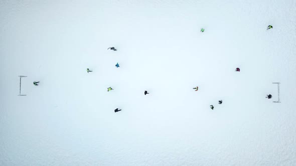 Top View Over Football Match on the Snow at Winter
