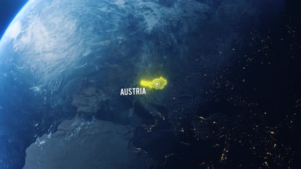 Earh Zoom In Space To Austria Country Alpha Output