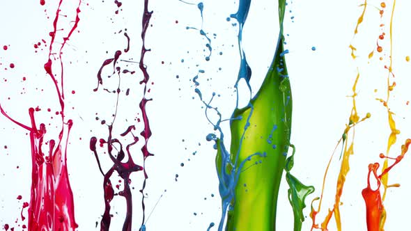 Colorful Paint Splashes in Super Slow Motion Isolated on White Background 1000Fps alt