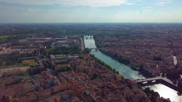 Verona Italy Skyline Aerial View From Sky, Video in , Italy. Aerial View of Verona City Center alt