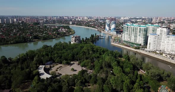 Russioa Krasnodar Cityscape and Kuban River From Aerial View alt