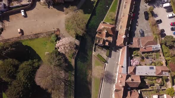 Aerial shot, top down of the River Stour in Canterbury, Kent alt