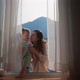 Baby Toddler Boy Kissing with Tender Mother on Balcony at Tropical Beach Resort - VideoHive Item for Sale