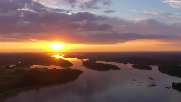 Lake Ladoga at Sunset. Lekhmalakhti Bay. Aerial View alt