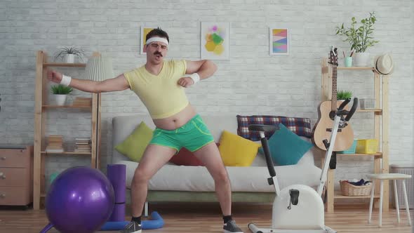 Expressive Overweight Man with a Mustache and Glasses Funny Dancing Slow Mo alt