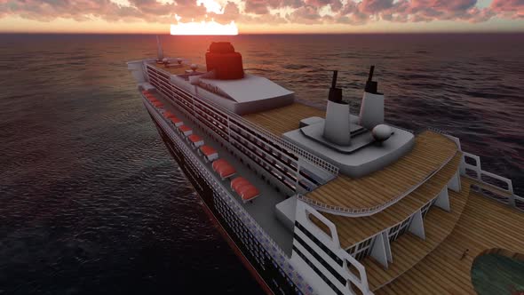 Cruise Ship And Timelapse Sunset Sky