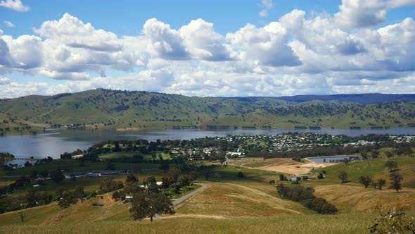 View from the Tallangatta lookout towards the township of Tallangatta and Lake Hume, north-east Vict alt