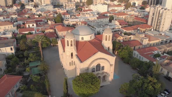 Church of the holy trinity at sunset in limassol, Cyprus - Aerial 4K Drone Shot alt