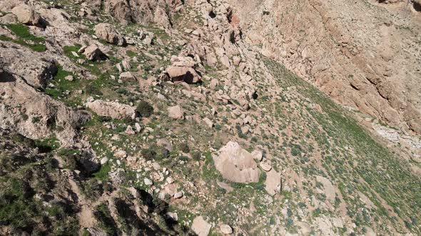 Aerial Drone Shot of Dry Valley and Mountains at Binyamin Region in Blue Sky Judea and Samaria Area