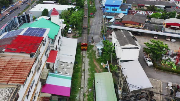 Aerial view of Rom Hoop market.Mae Klong Market in Samut Songkhram Province, Thailand. alt