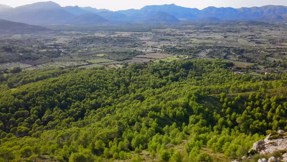 Leaping Of Cliff Over Forest With Mountains In The Background In Spain alt