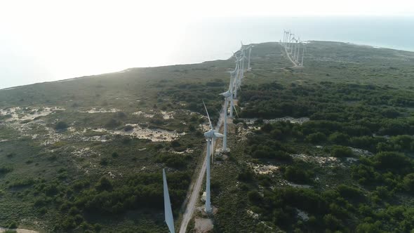 Wind Turbines And Sea Aerial View 