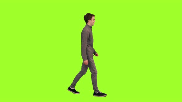 Walking Young Man in Casual Wear