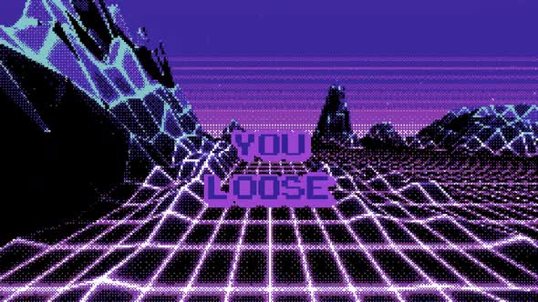 Looped Retro Background with Abstract Low Poly Terrain and You Loose Text