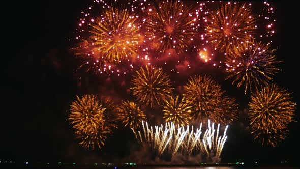 Colorful fireworks display on Pattaya beach night of joy and merriment
