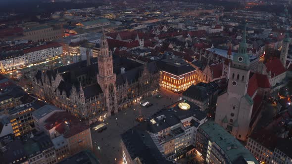 Wide Establishing Shot Above Empty Munich Center with Little Traffic in Germany Due To Coronavirus alt