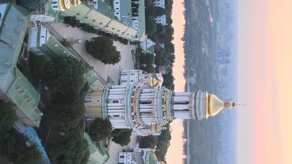 Vertical Video KyivPechersk Lavra in the Morning at Sunrise alt