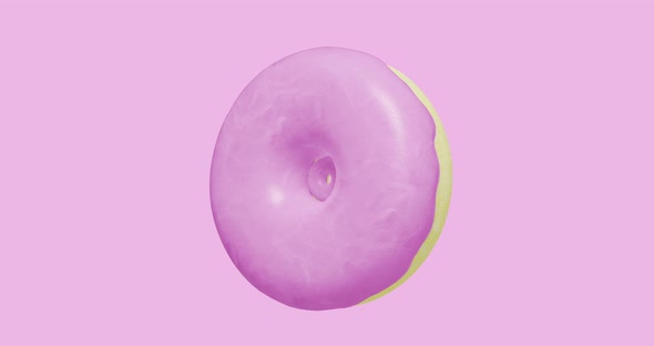 Minimal motion design. 3d creative glazed donuts in pink abstract space.