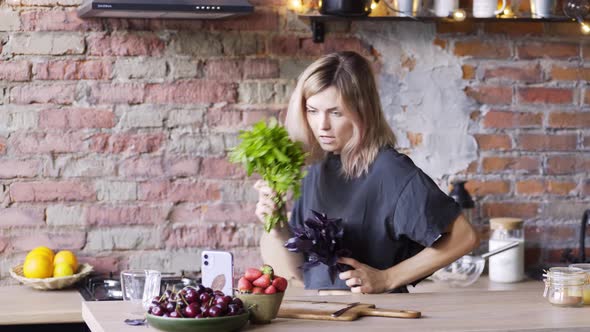 Female Blogger Record Video on Kitchen