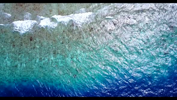 Aerial above texture of relaxing bay beach vacation by shallow water with white sand background of a alt