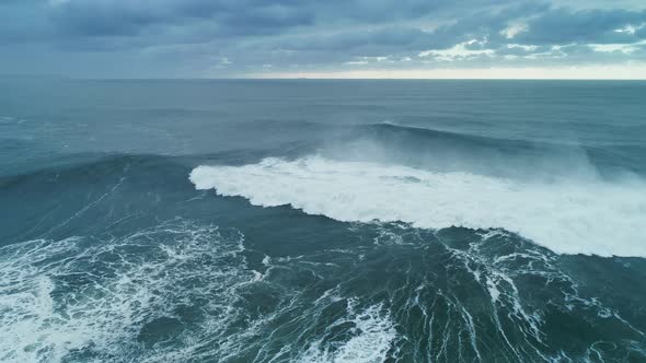 Aerial View on Big Waves Atlantic Ocean at Storm alt