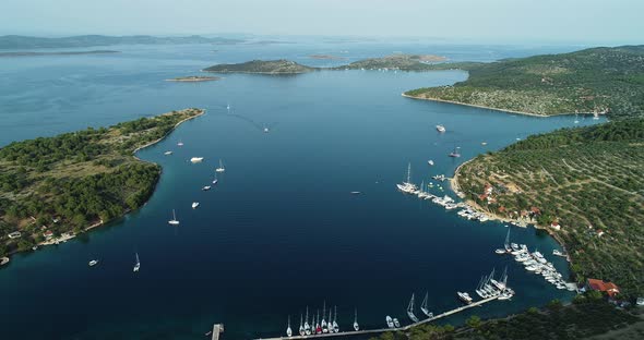 Aerial view of a boat harbour on Zut Island, Croatia. alt