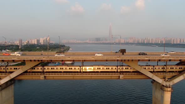 Seoul City Han River Cheongdam Bridge Car Train Transportation