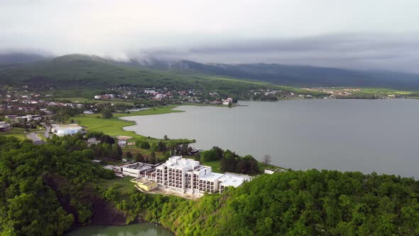 Aerial view of Zemplinska Sirava reservoir in Slovakia alt