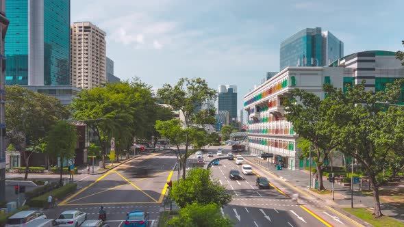 Traffic view with background Singapore landmark financial business district. alt